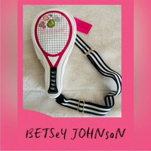 Betsey Johnson Pink and White Tennis Racket Purse 🌟RARE🌟 - Picture 1 of 10